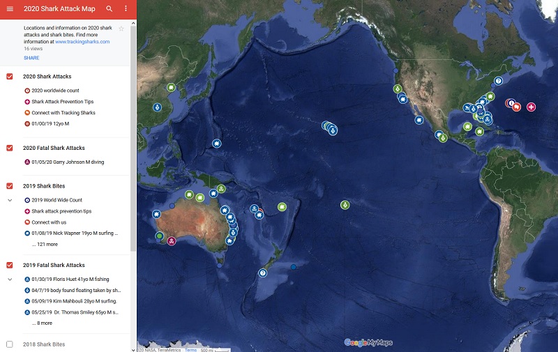 Shark Attack Map Tracking Sharks